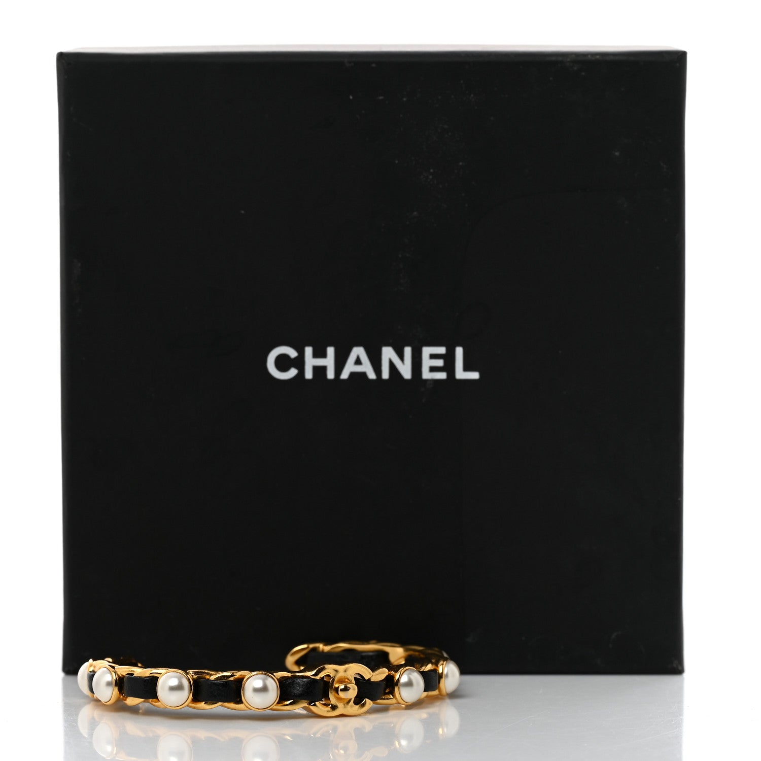 Chanel Lambskin Pearl CC Cuff Bracelet M Black Gold 5 of 5