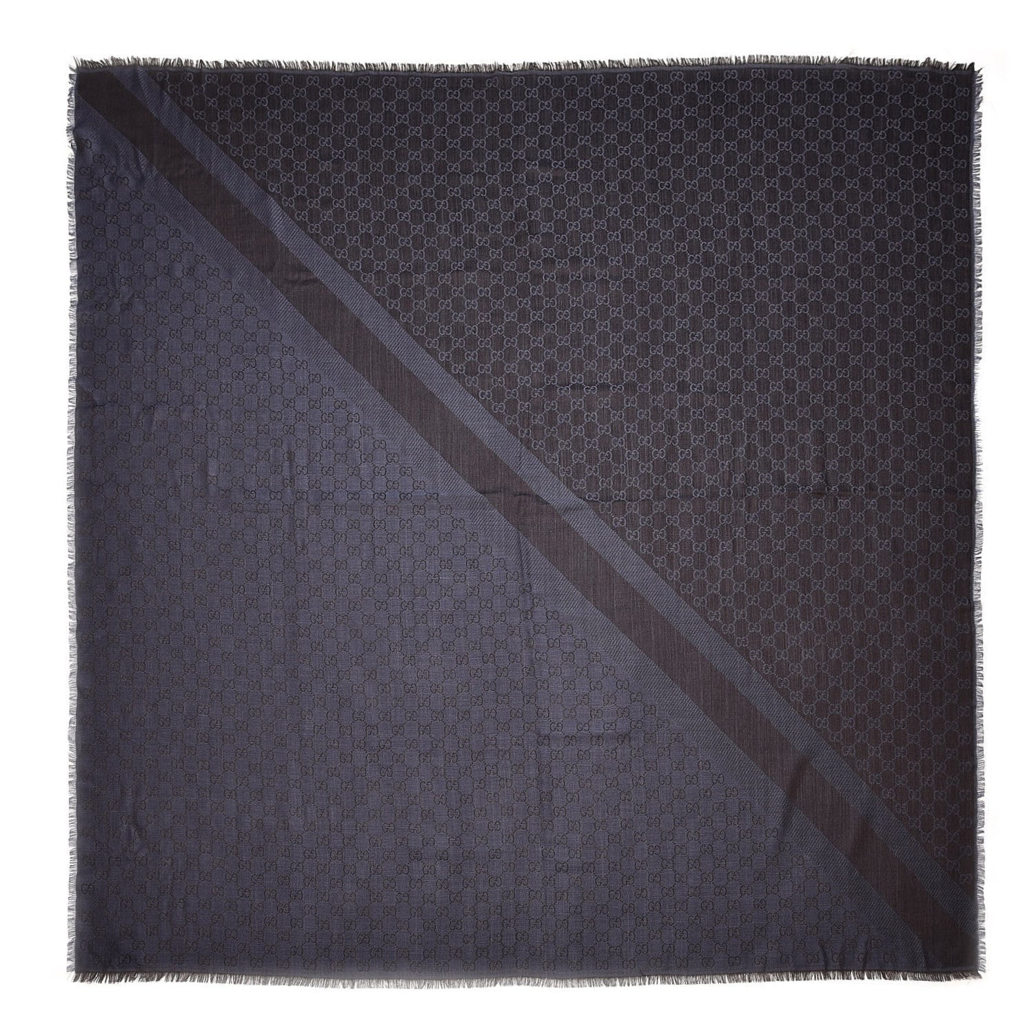 Gucci Wool Silk Monogram GGWeb Fringe Shawl Navy Blue 1 of 4