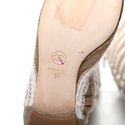 Chanel Knit Suede Stripe High Boots 36 Dark Beige White 6 of 6