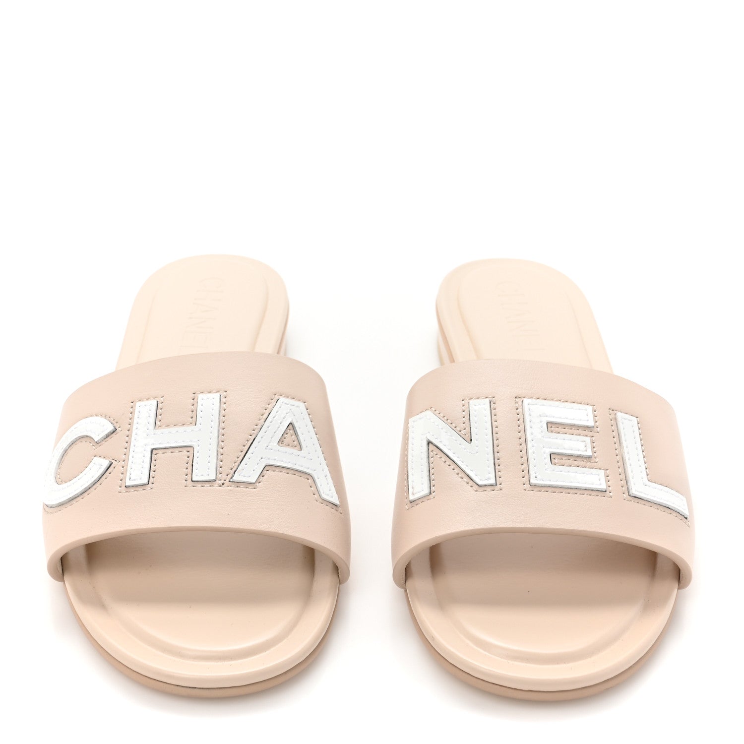 Chanel Calfskin Patent Calfskin Logo Mules 39 Beige 2 of 11