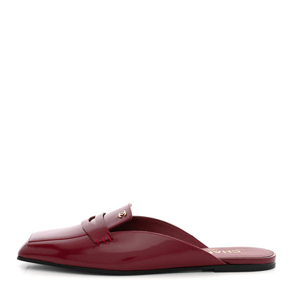 Chanel Shiny Calfskin CC Mules Sandals 39 Burgundy 1 of 10