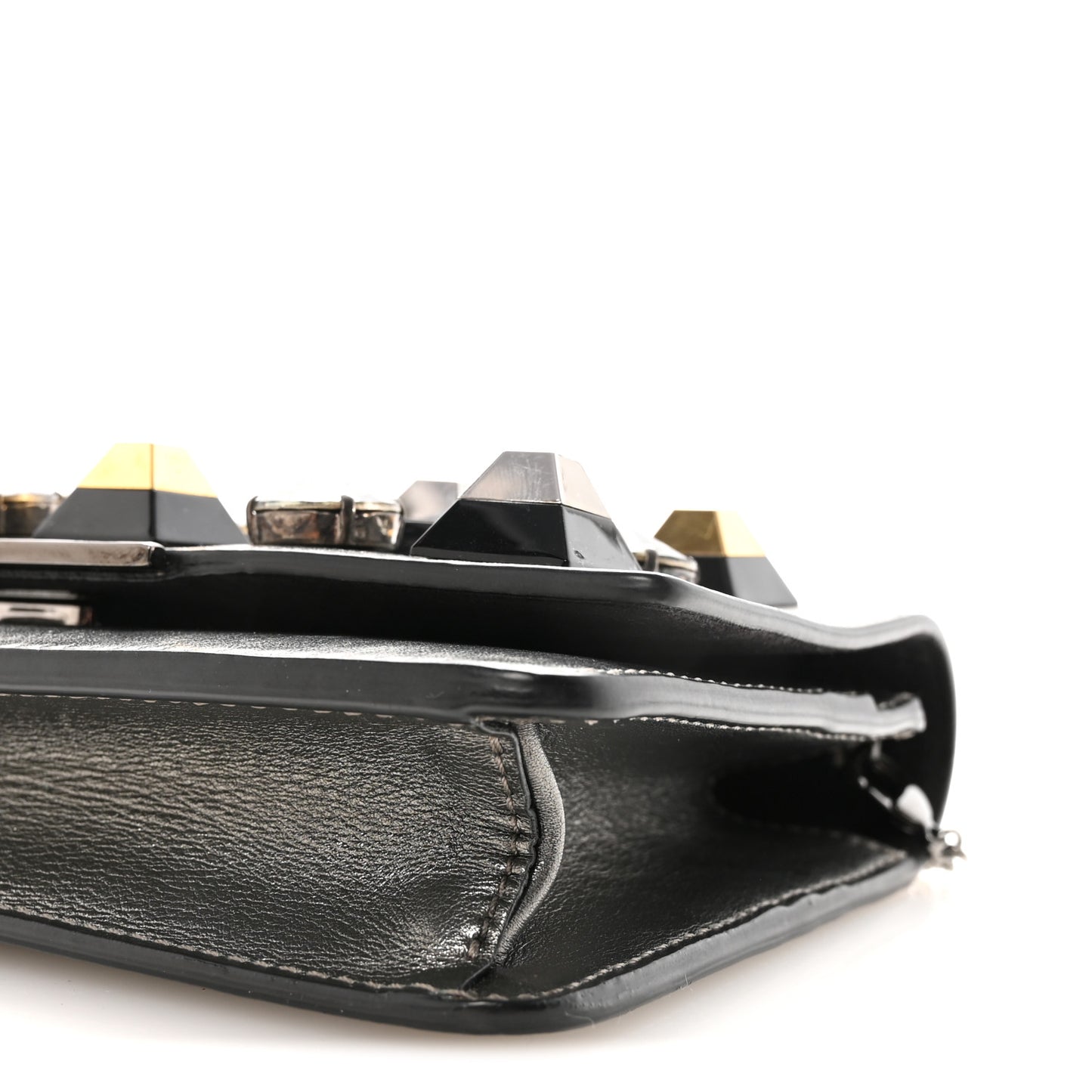 Glossy Calfskin Crystal Studded Tube Wallet On Chain Graphite