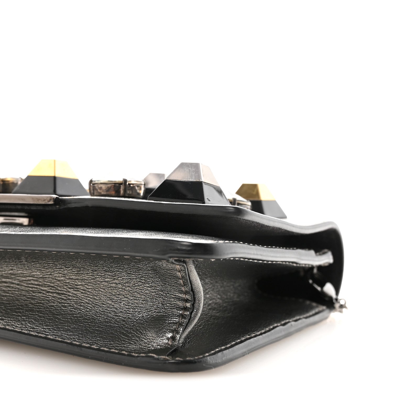 Fendi Glossy Calfskin Crystal Studded Tube Wallet On Chain Graphite 9 of 9