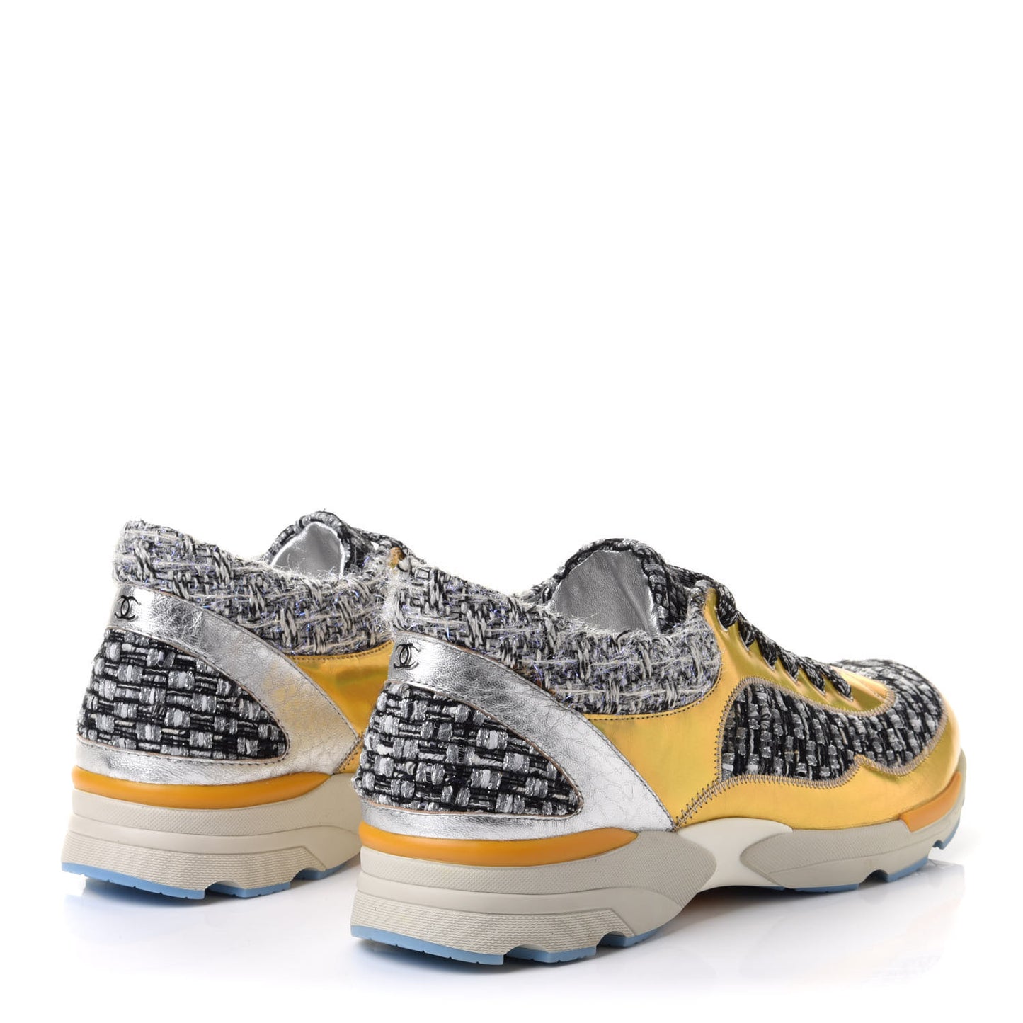 Tweed Lambskin Tennis Sneakers 41 41.5 Black White Argent