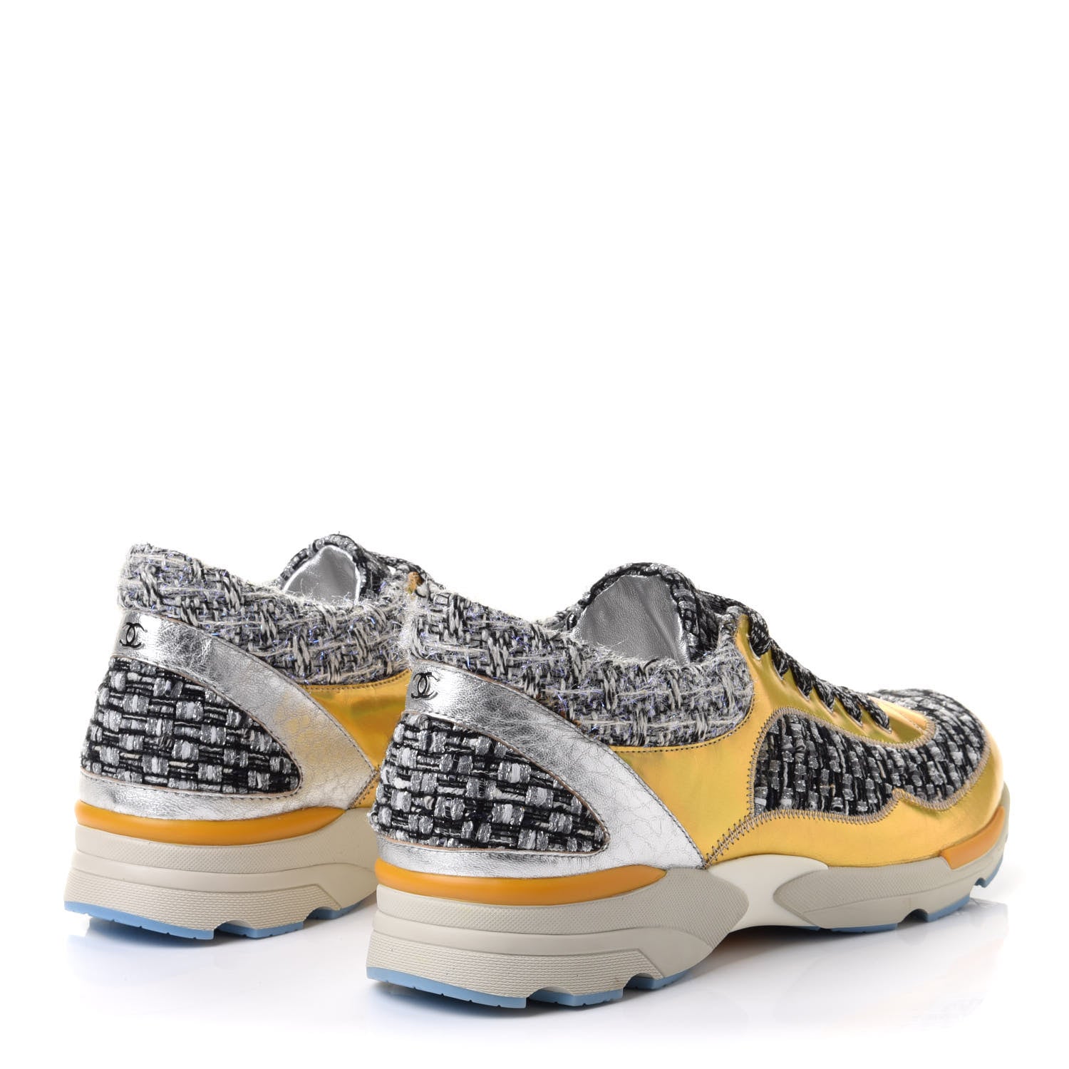Chanel Tweed Lambskin Tennis Sneakers 41 41.5 Black White Argent 4 of 11