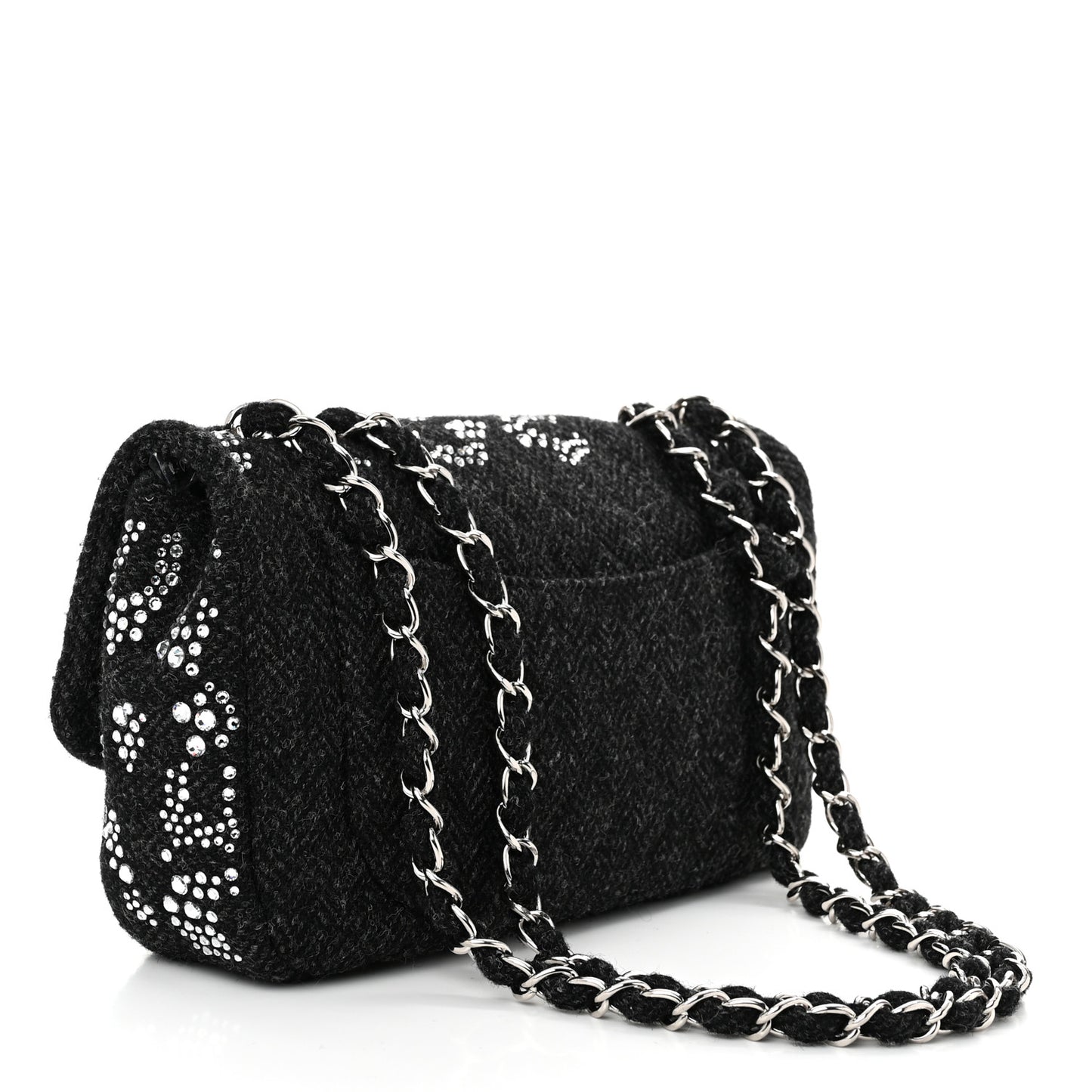 Tweed Swarovski Crystal Leopard Jumbo Flap  Black