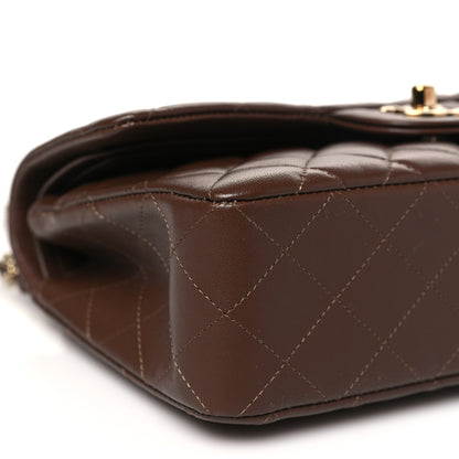 Chanel Lambskin Quilted Small Double Flap Dark Brown 9 of 10