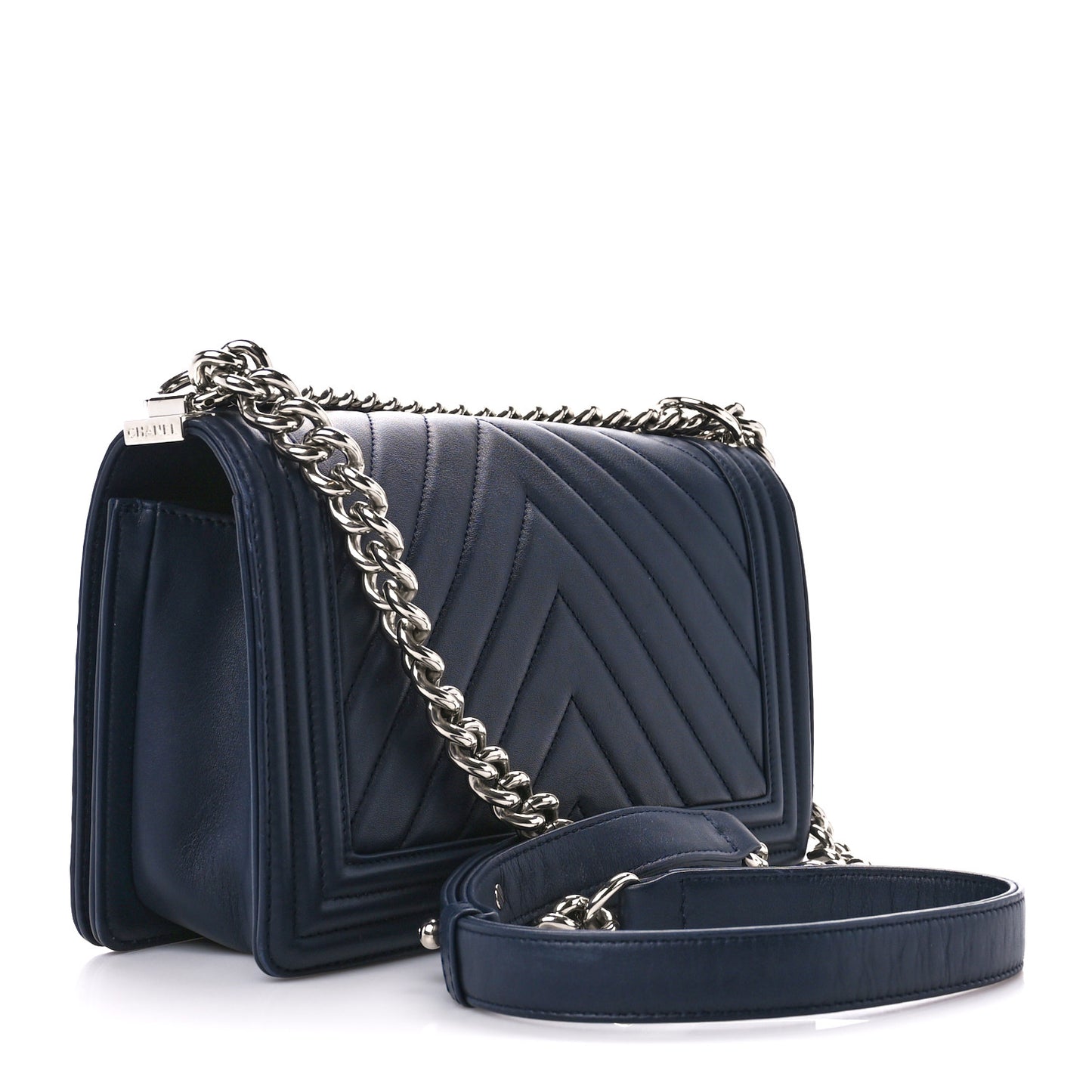 Lambskin Chevron Medium Boy Flap Dark Navy Blue