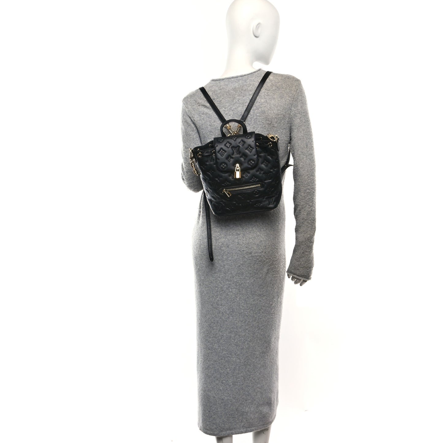 Lambskin Embossed Monogram Coussin PM Backpack Black