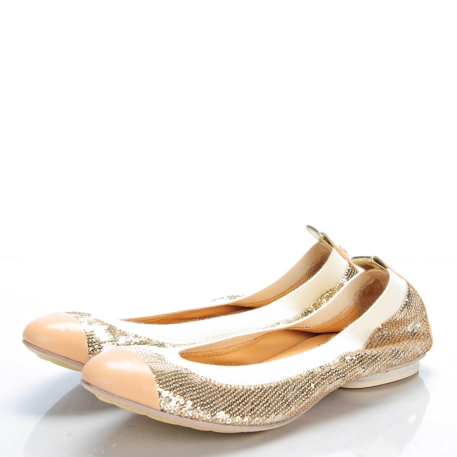 Chanel Sequin Lambskin Cap Toe Ballerina Flats 38 Gold 3 of 9