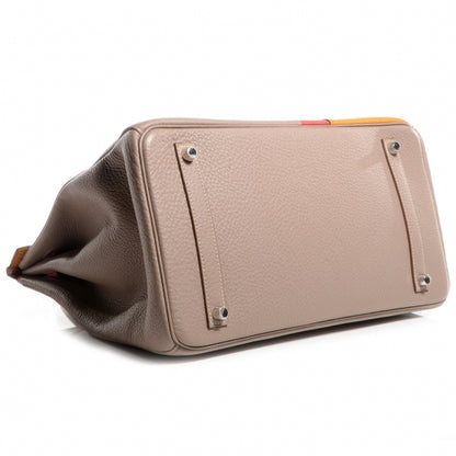 Hermes Taurillon Clemence Swift Tri-Color Birkin 35 Sanguine Gris Tourterelle Moutarde 6 of 14