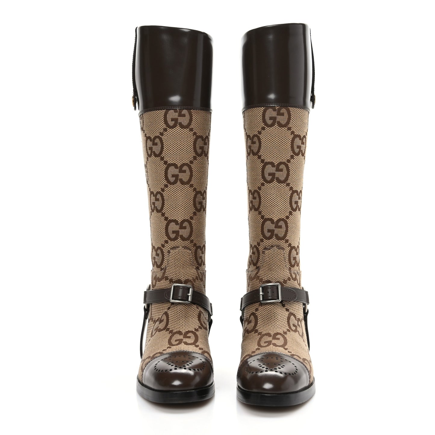 Monogram Jumbo GG Cordovan Lux Zelda Harness Riding Boots 36 Camel Ebony New Acero