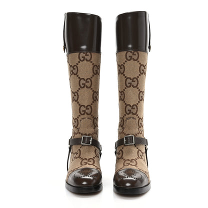 Gucci Monogram Jumbo GG Cordovan Lux Zelda Harness Riding Boots 36 Camel Ebony New Acero 2 of 7