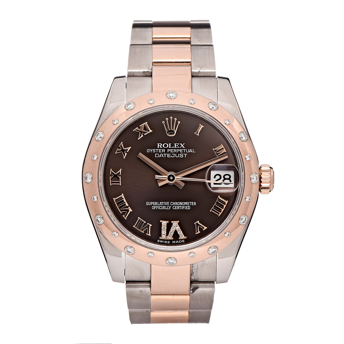 Stainless Steel 18K Everose Gold Diamond 31mm Oyster Perpetual Datejust Watch Chocolate Roman 178341