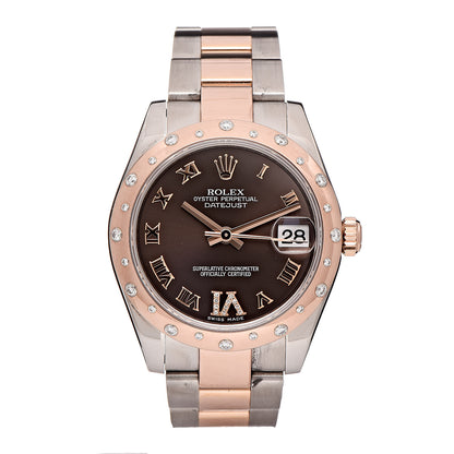 Rolex Stainless Steel 18K Everose Gold Diamond 31mm Oyster Perpetual Datejust Watch Chocolate Roman 178341 1 of 7