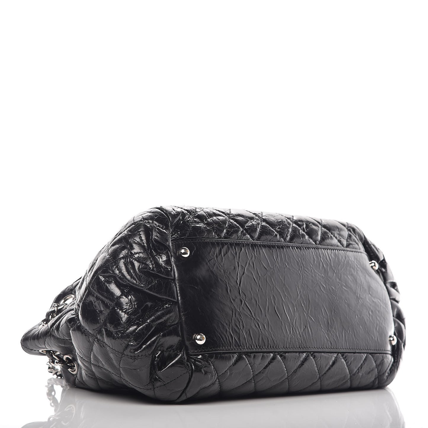 Glazed Calfskin Quilted Tweed Small Portobello Tote Black