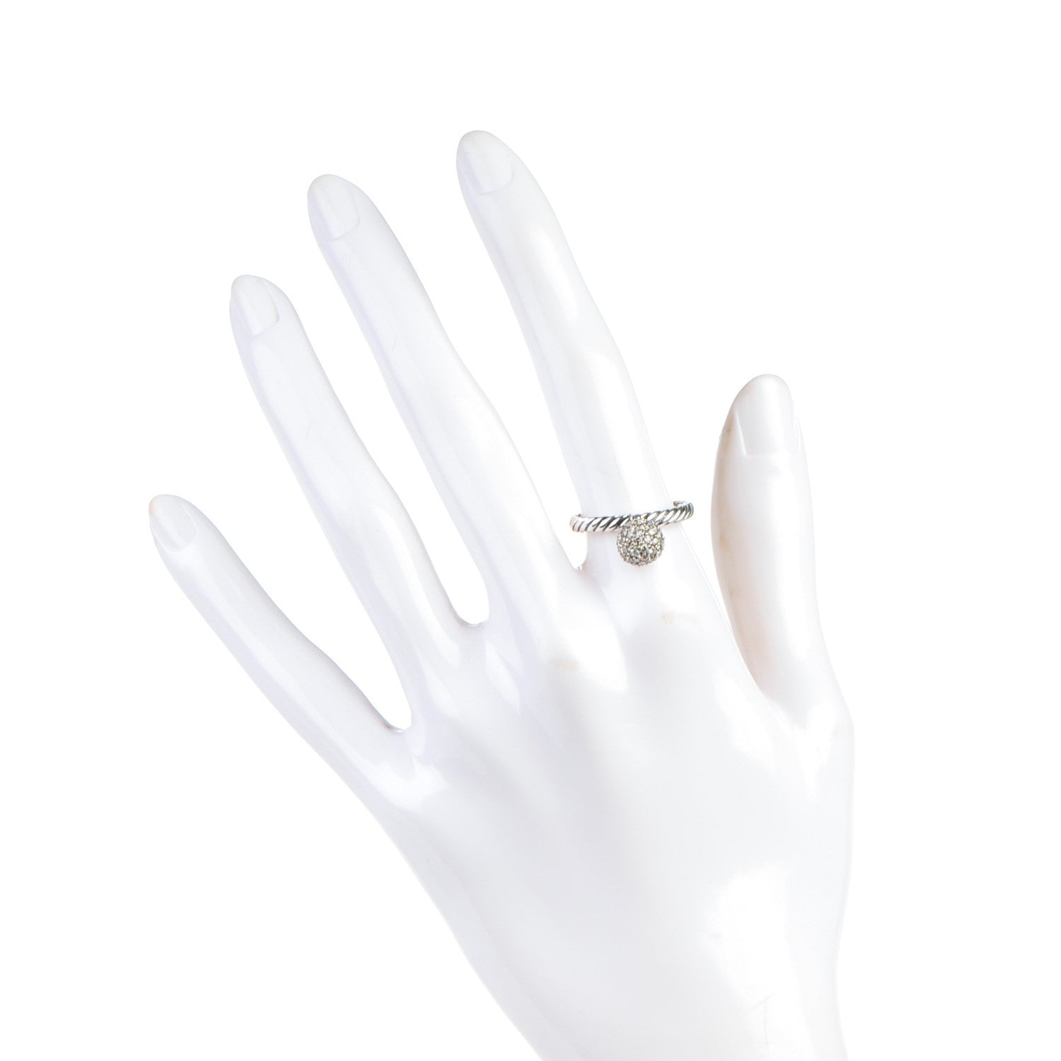 David Yurman Sterling Silver Pave Diamond 8mm Element Ball Ring 51.5 6 2 of 4
