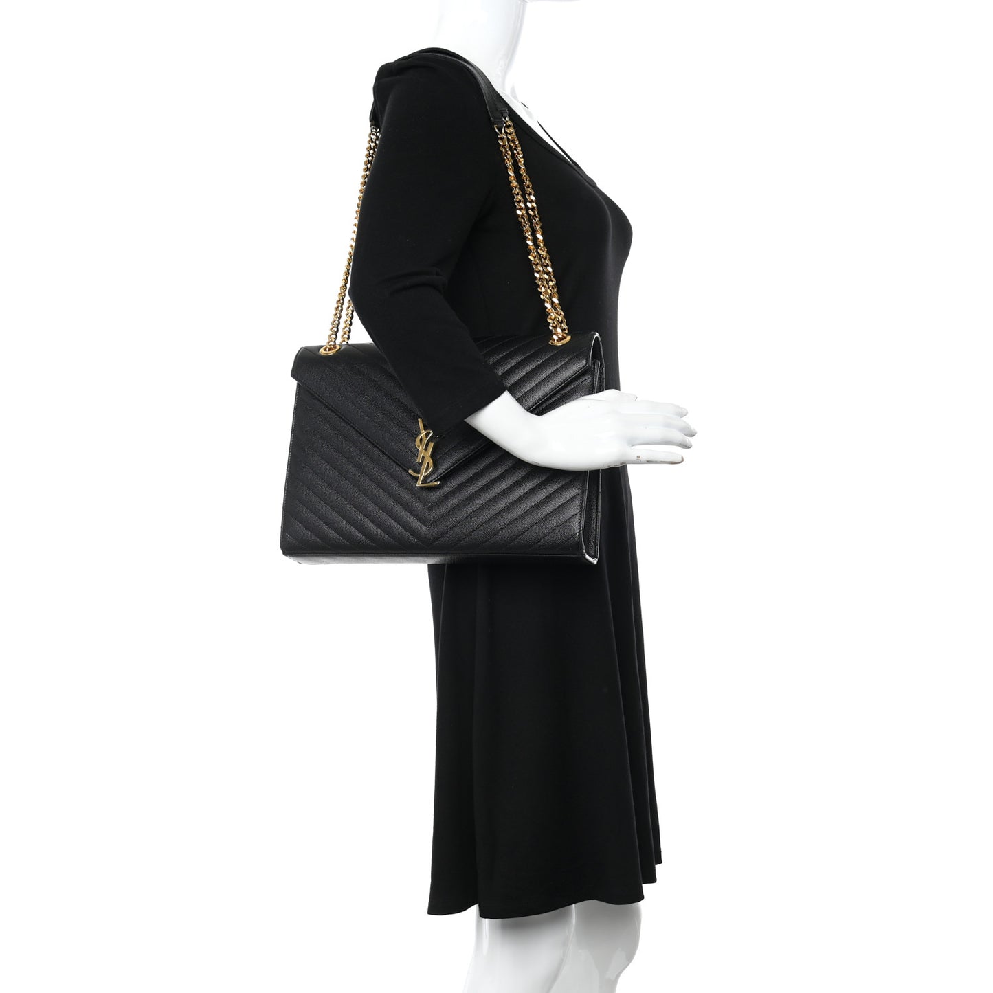 Grain De Poudre Matelasse Chevron Large Monogram Satchel Black