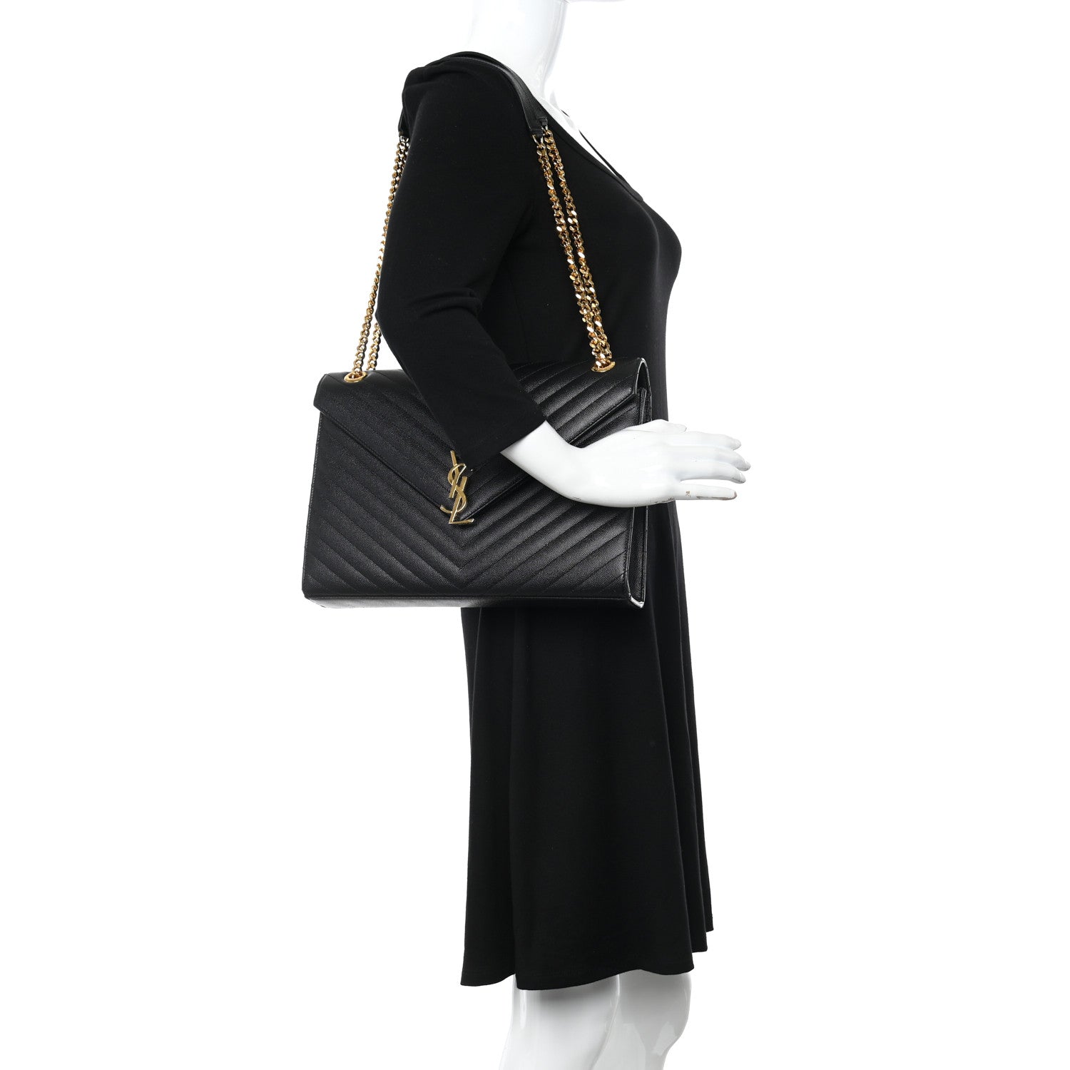 Saint Laurent Grain De Poudre Matelasse Chevron Large Monogram Satchel Black 2 of 11