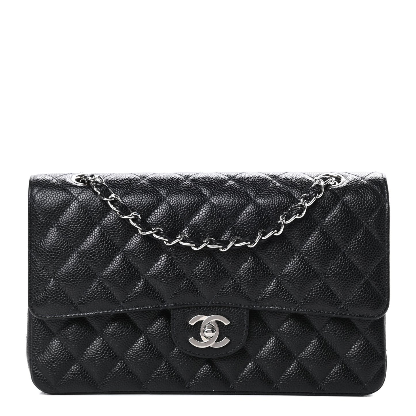 Caviar Quilted Medium Double Flap Black
