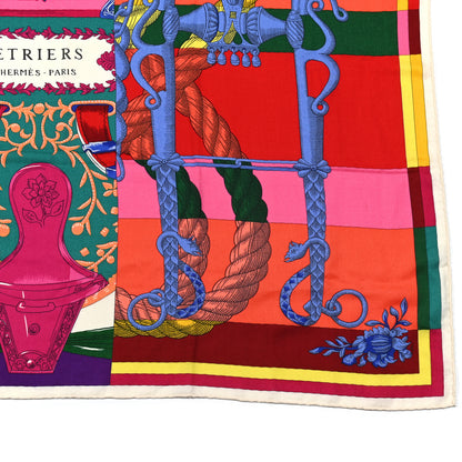 Hermes Cashmere Silk Cavalleria D'Etriers Shawl 140 Rose Vert Rouge 5 of 7