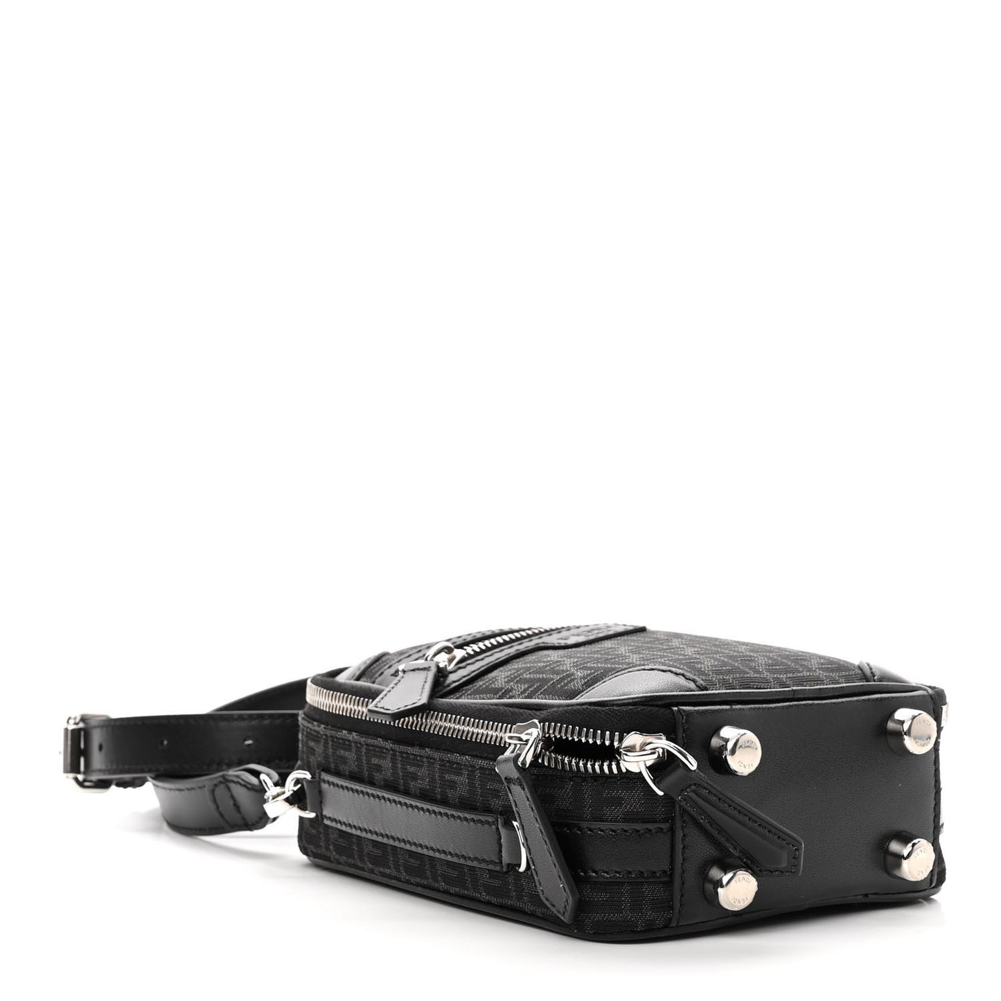Recycled Fabric Jacquard Vitello Astro Micro FF Mini Trolley Bag Asfalto Black