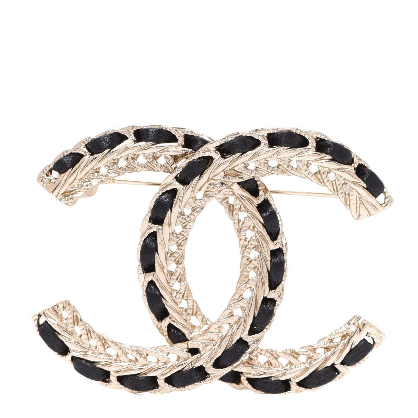 Lambskin Chain CC Brooch Black Gold