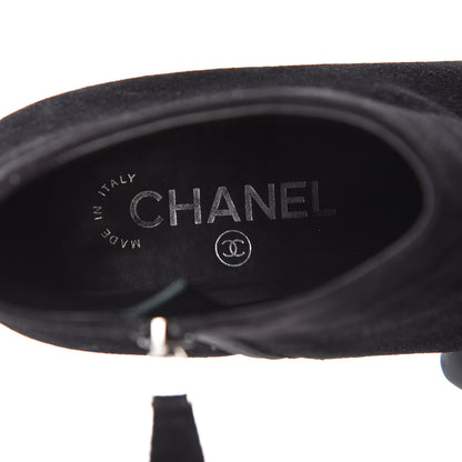Chanel Suede CC Cap Toe Ankle Booties Boots 38.5 Black 9 of 11