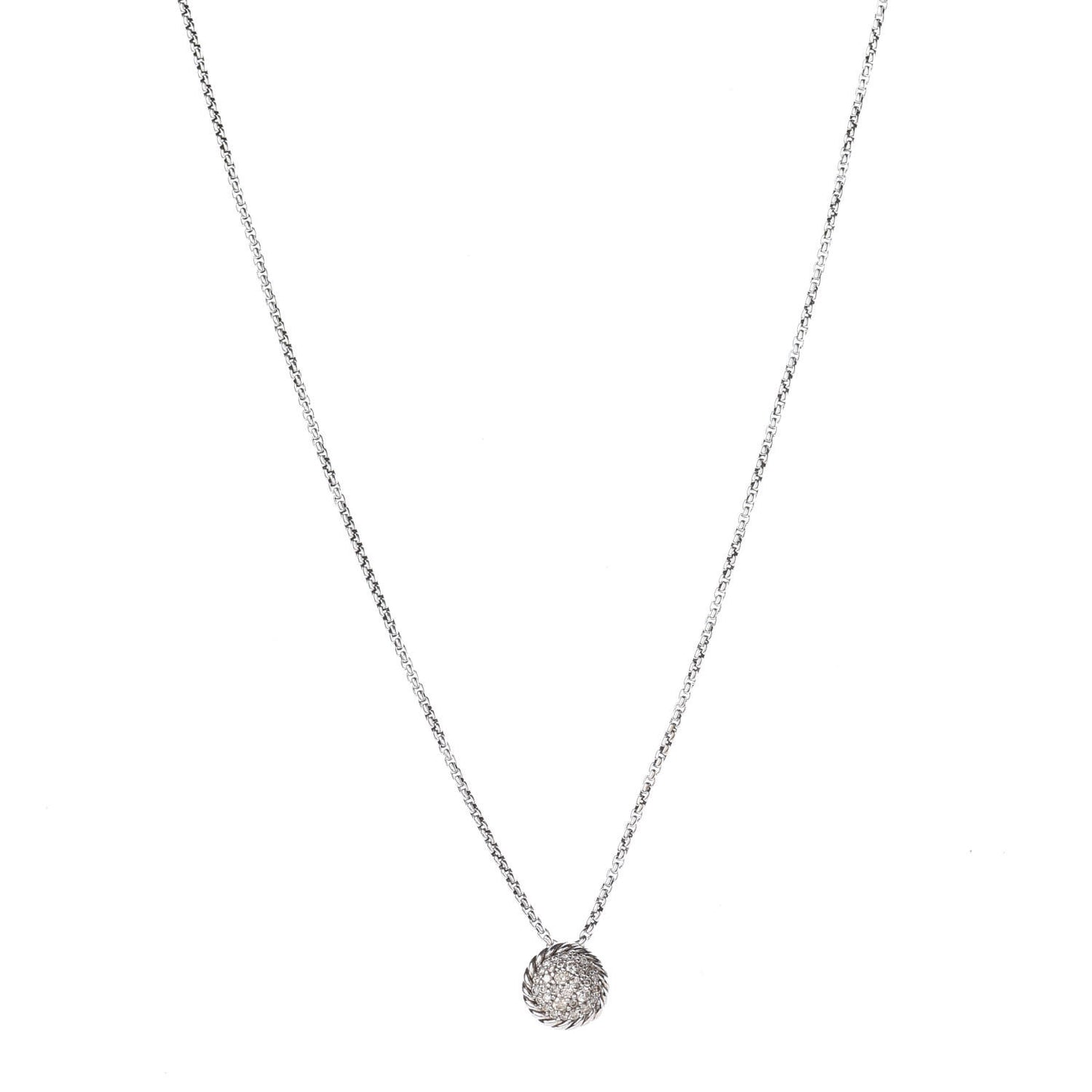 Sterling Silver Diamond 8mm Petite Chatelaine Pave Pendant Necklace