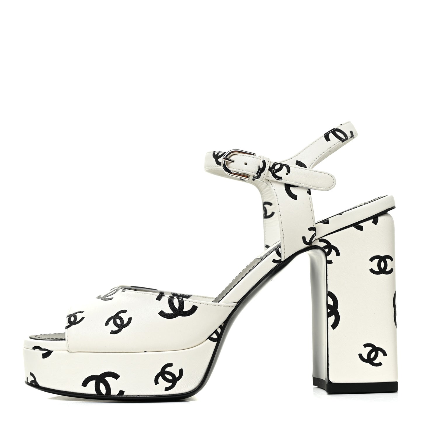 Printed Lambskin Coco Beach Platform Sandals 38 White Black
