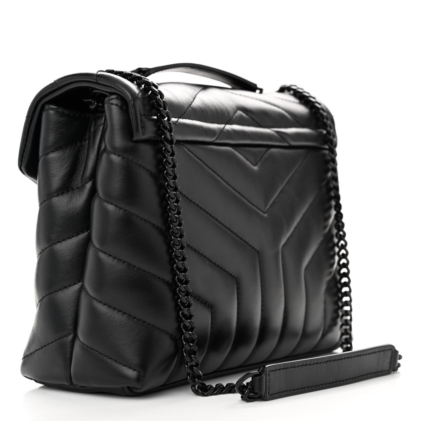 Calfskin Y Quilted Monogram Monochrome Small Loulou Chain Satchel Black