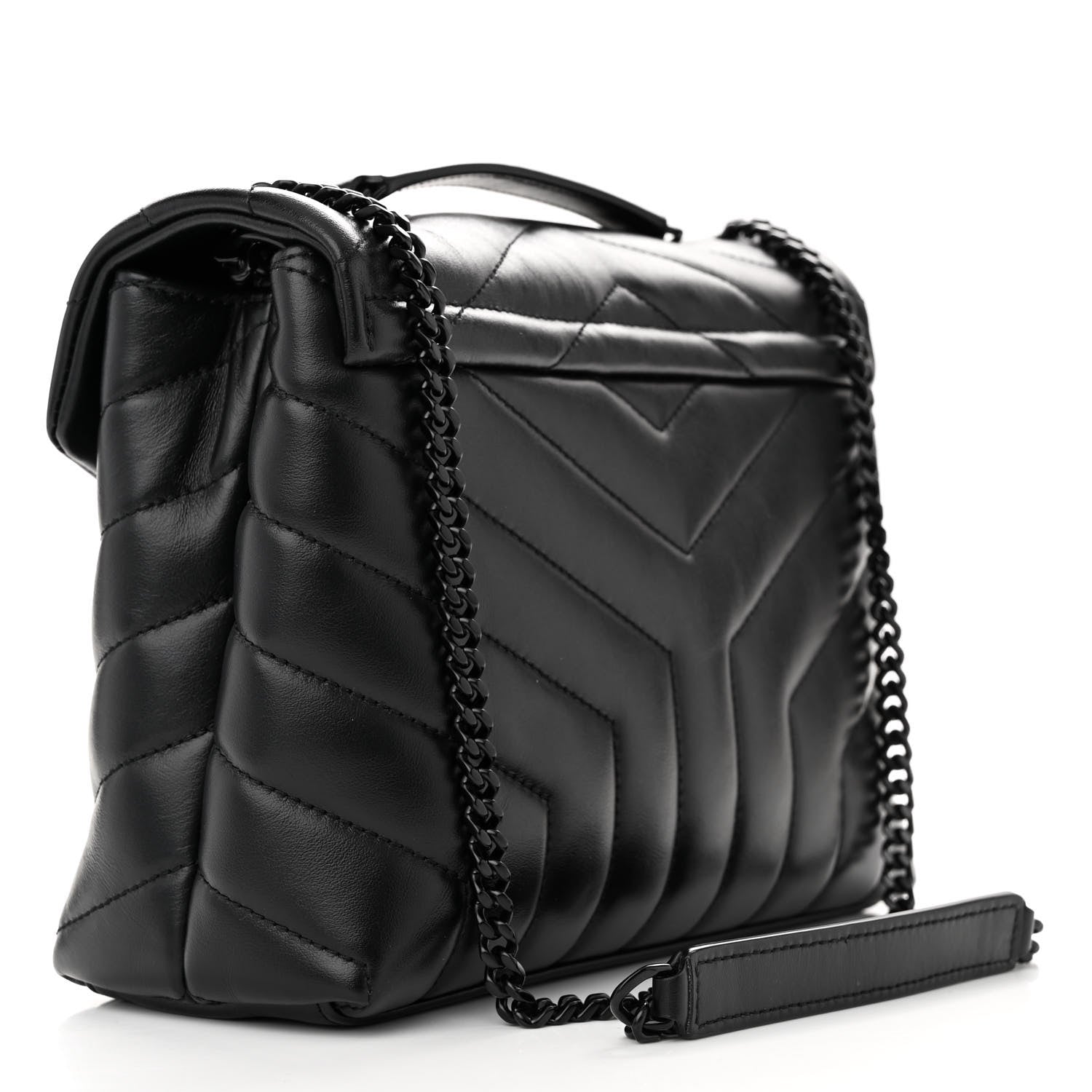 Saint Laurent Calfskin Y Quilted Monogram Monochrome Small Loulou Chain Satchel Black 3 of 10