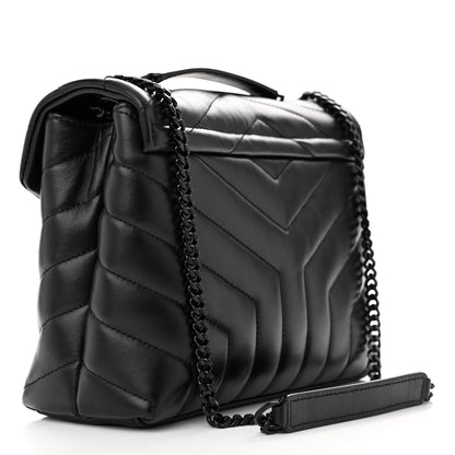 Saint Laurent Calfskin Y Quilted Monogram Monochrome Small Loulou Chain Satchel Black 3 of 10
