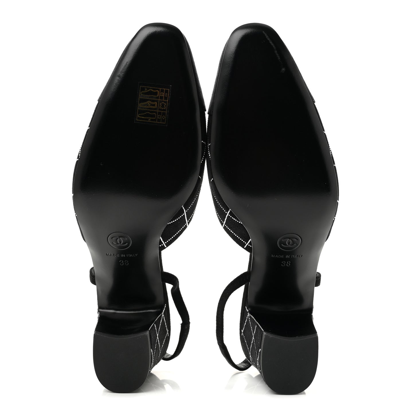 Suede Crystal Grosgrain Cap Toe CC Slingback Pumps 38 Black Silver