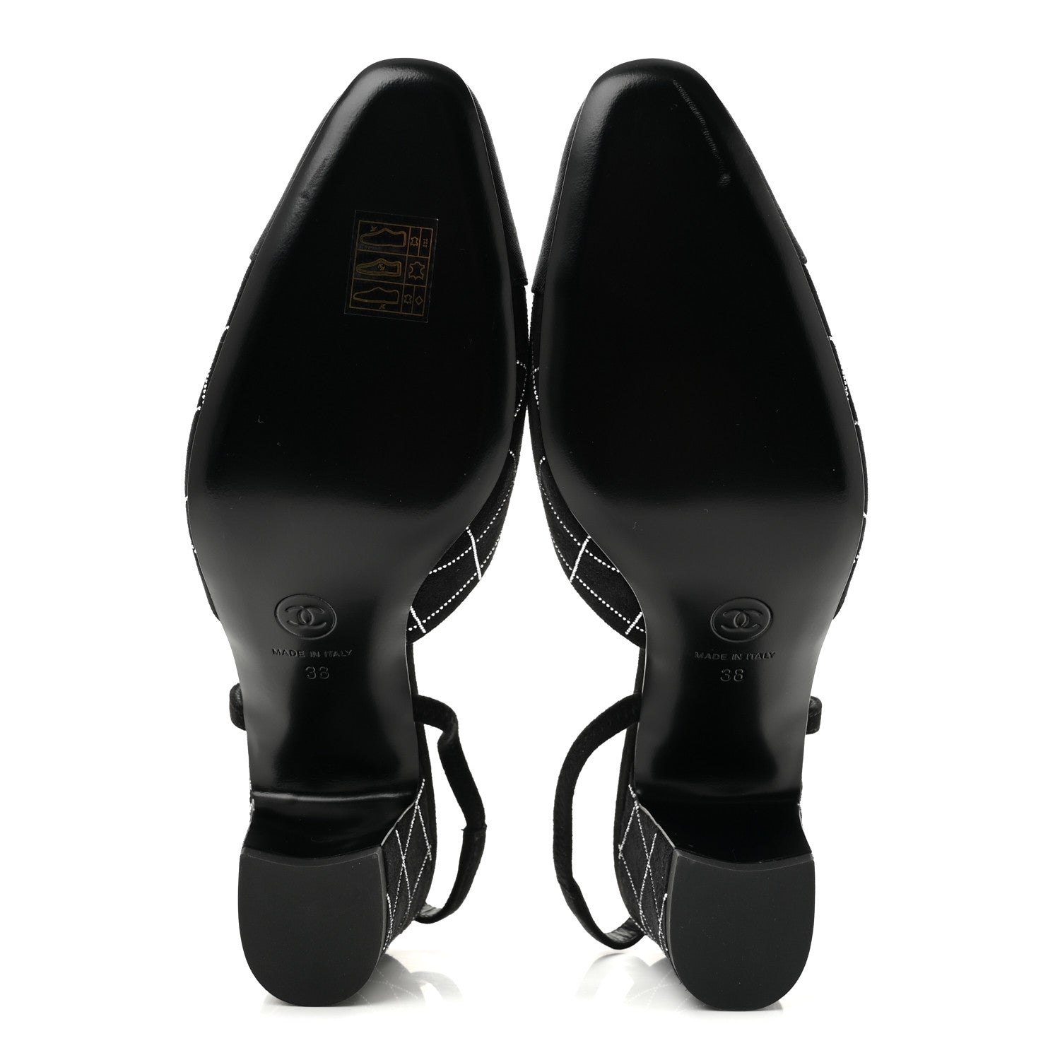 Chanel Suede Crystal Grosgrain Cap Toe CC Slingback Pumps 38 Black Silver 6 of 10
