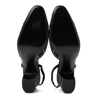 Chanel Suede Crystal Grosgrain Cap Toe CC Slingback Pumps 38 Black Silver 6 of 10
