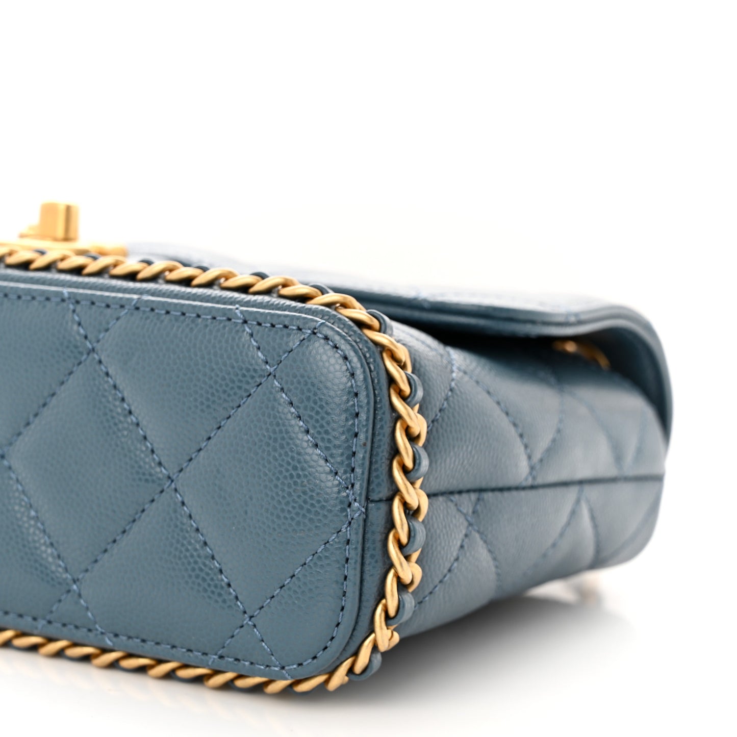Caviar Quilted Camellia Chain Around Flap Blue