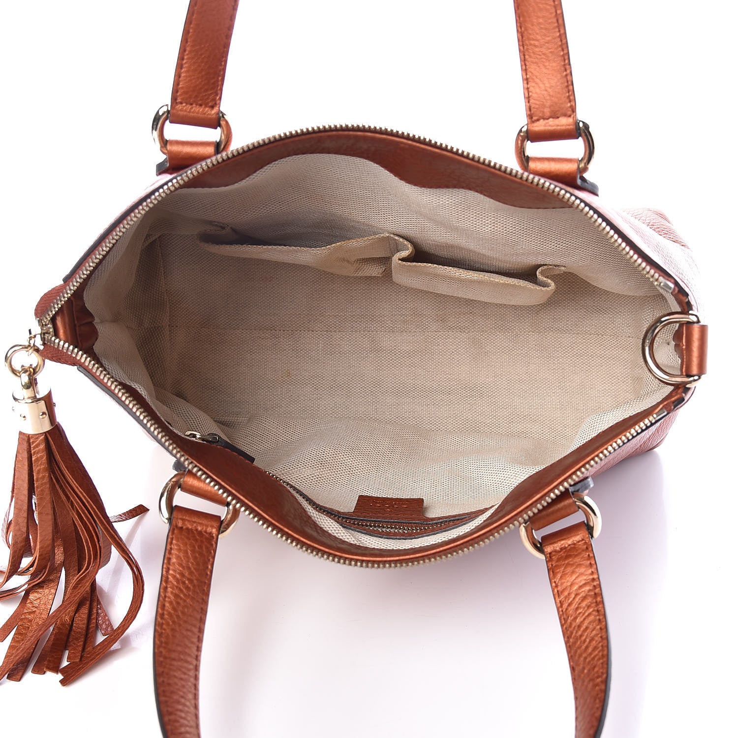 Gucci Metallic Cellarius Calfskin Small Soho Top Handle Satchel Burnt Orange 5 of 13