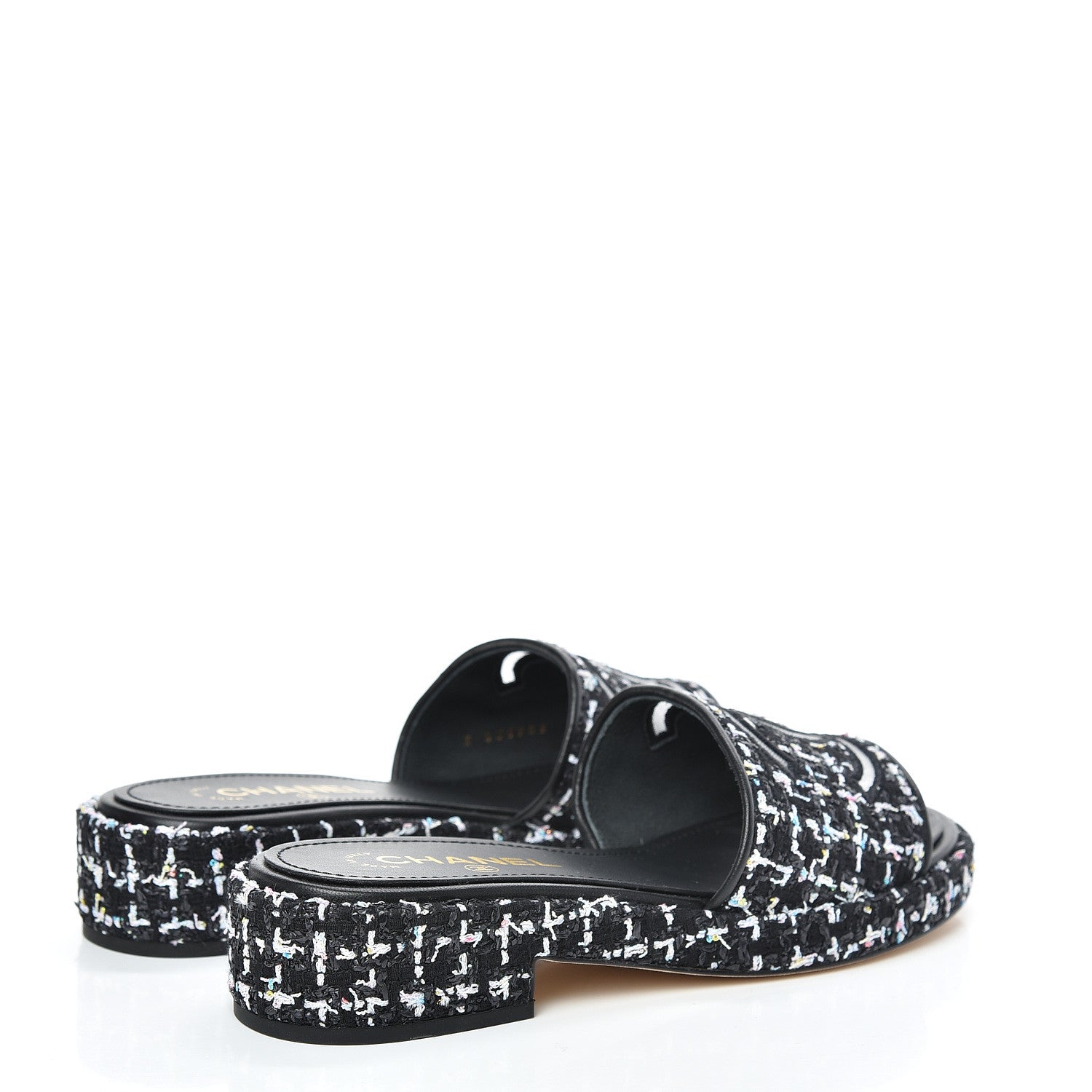 Chanel Tweed Lambskin CC Mules 38 Black White 4 of 8