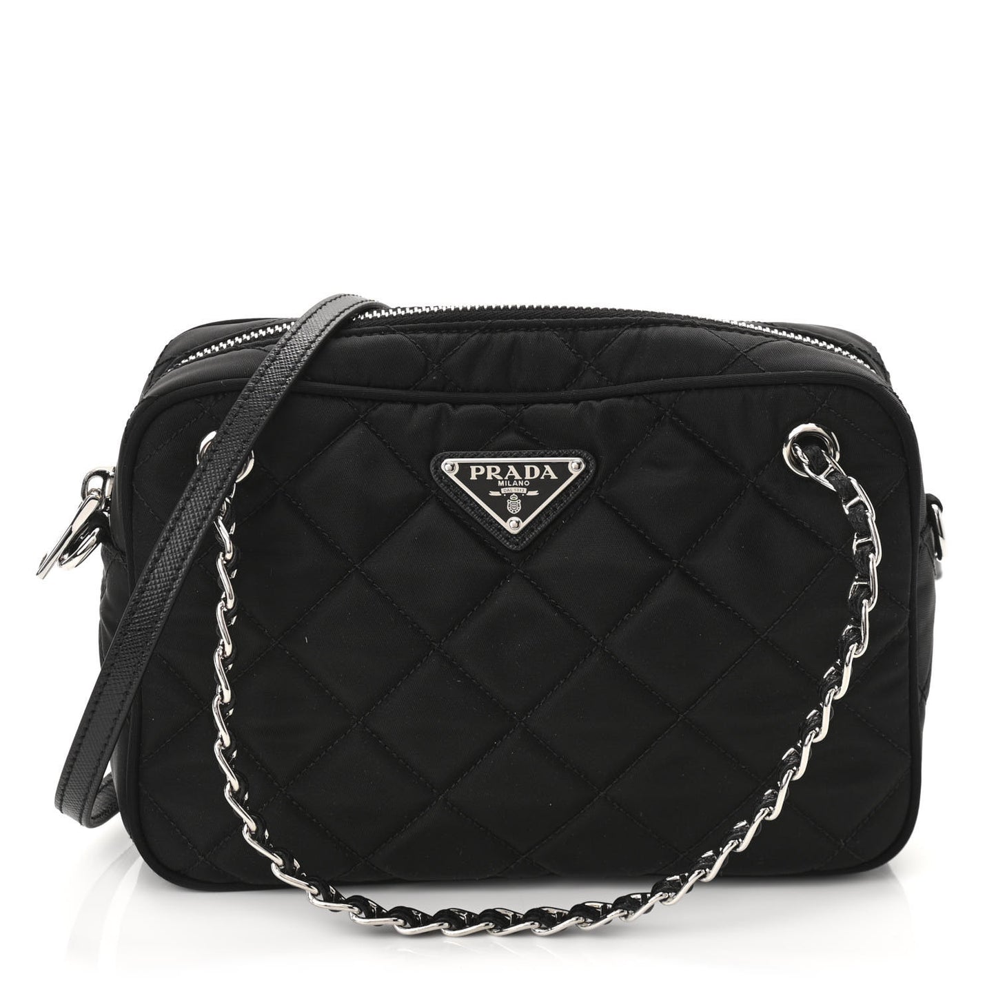 Nylon Tessuto Impuntu Quilted Bandoliera Crossbody Bag Black