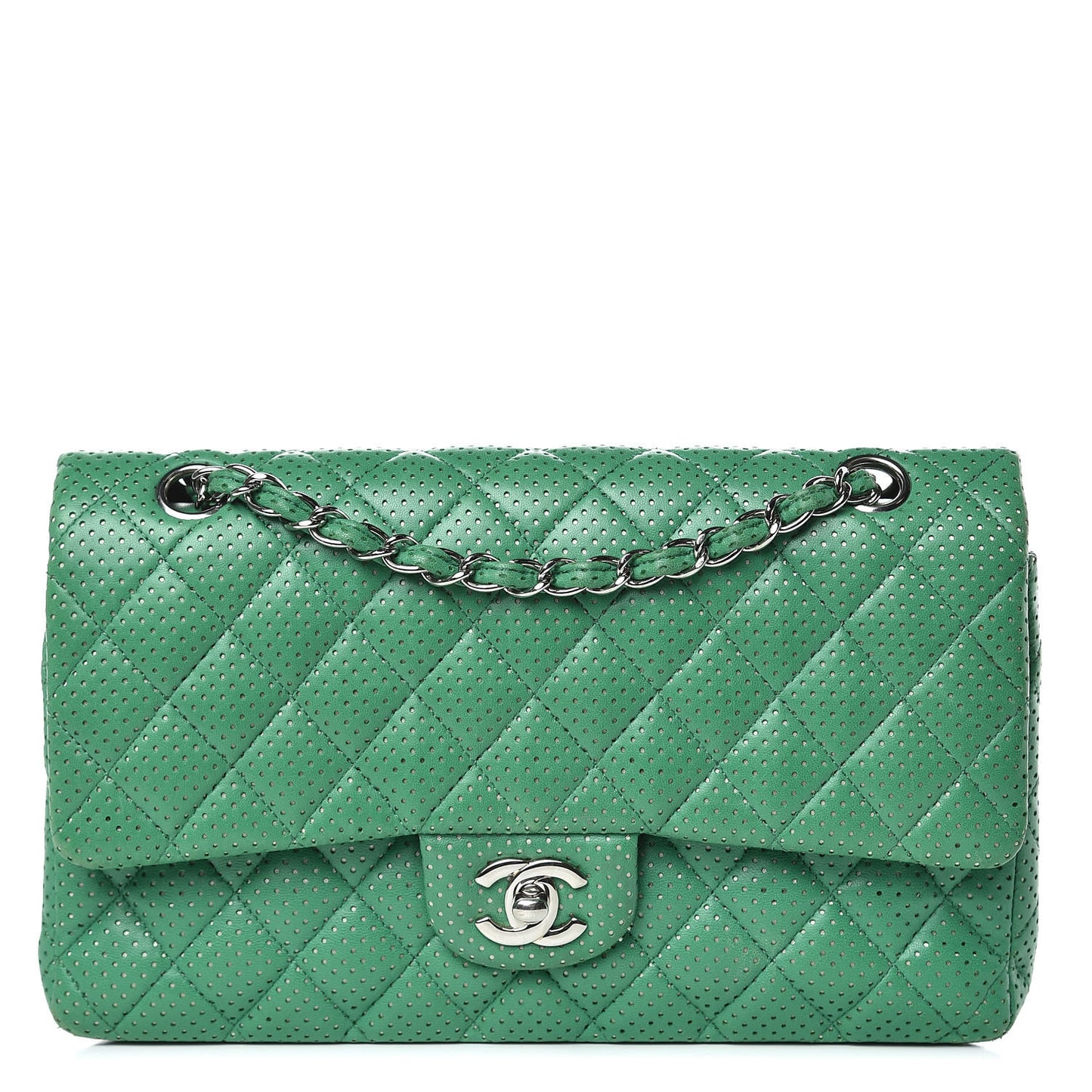 Lambskin Perforated Medium Double Flap Green