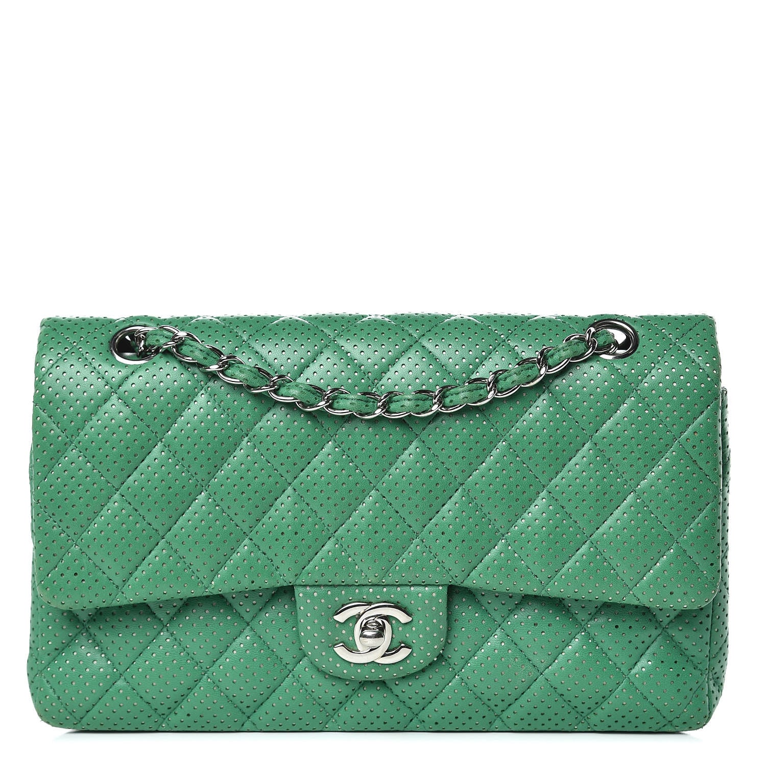 Chanel Lambskin Perforated Medium Double Flap Green 1 of 15