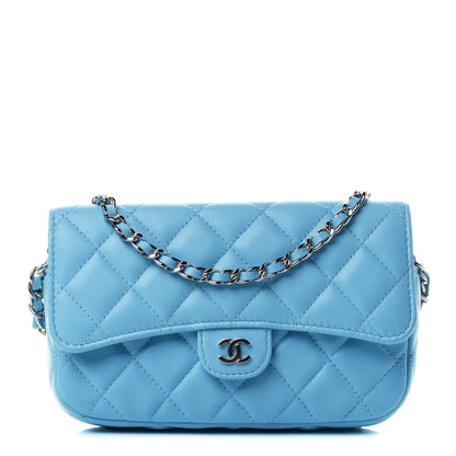 Chanel Lambskin Quilted Flap Phone Holder With Chain Neon Blue 1 of 4