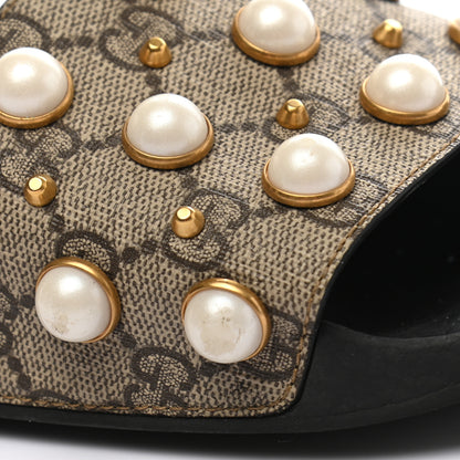 Gucci GG Supreme Monogram Slide Pearls Sandals 39 Beige 9 of 9