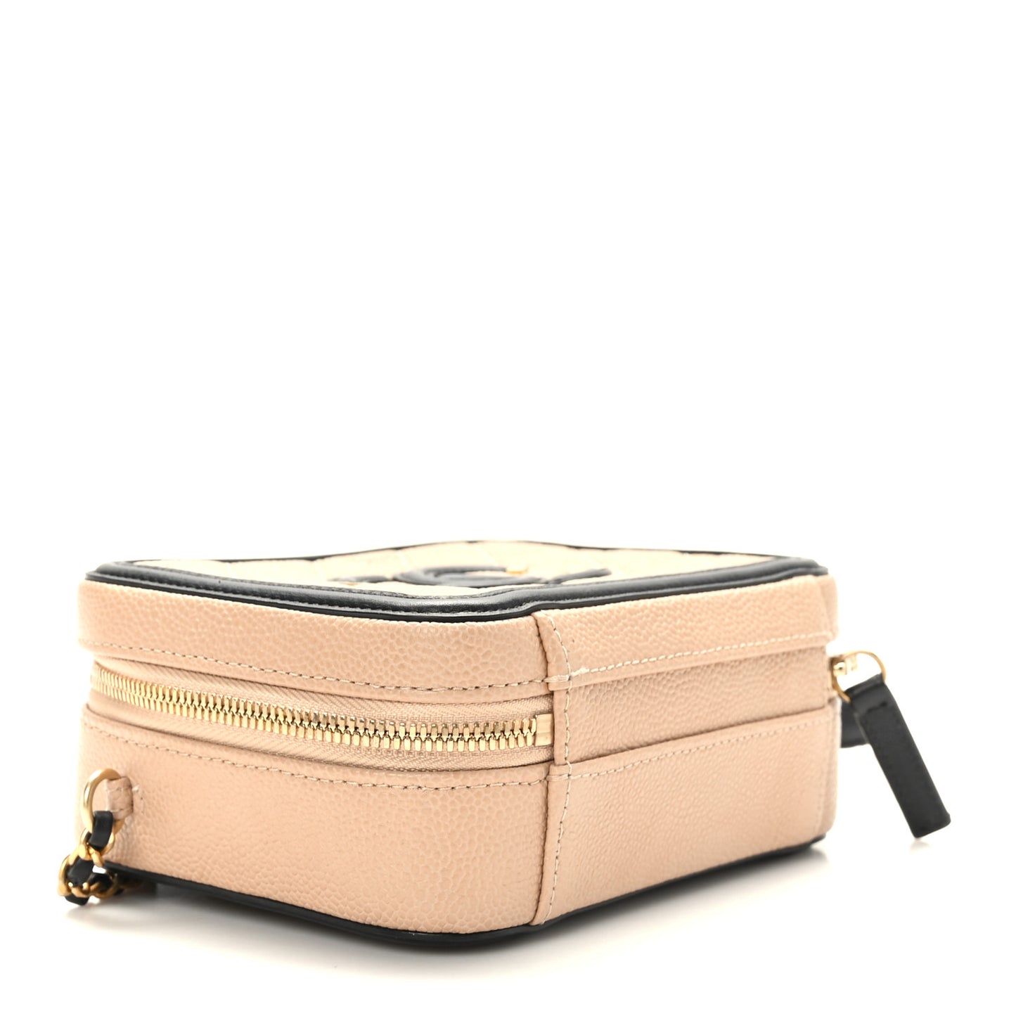 Caviar Quilted Small CC Filigree Vanity Case Beige Black