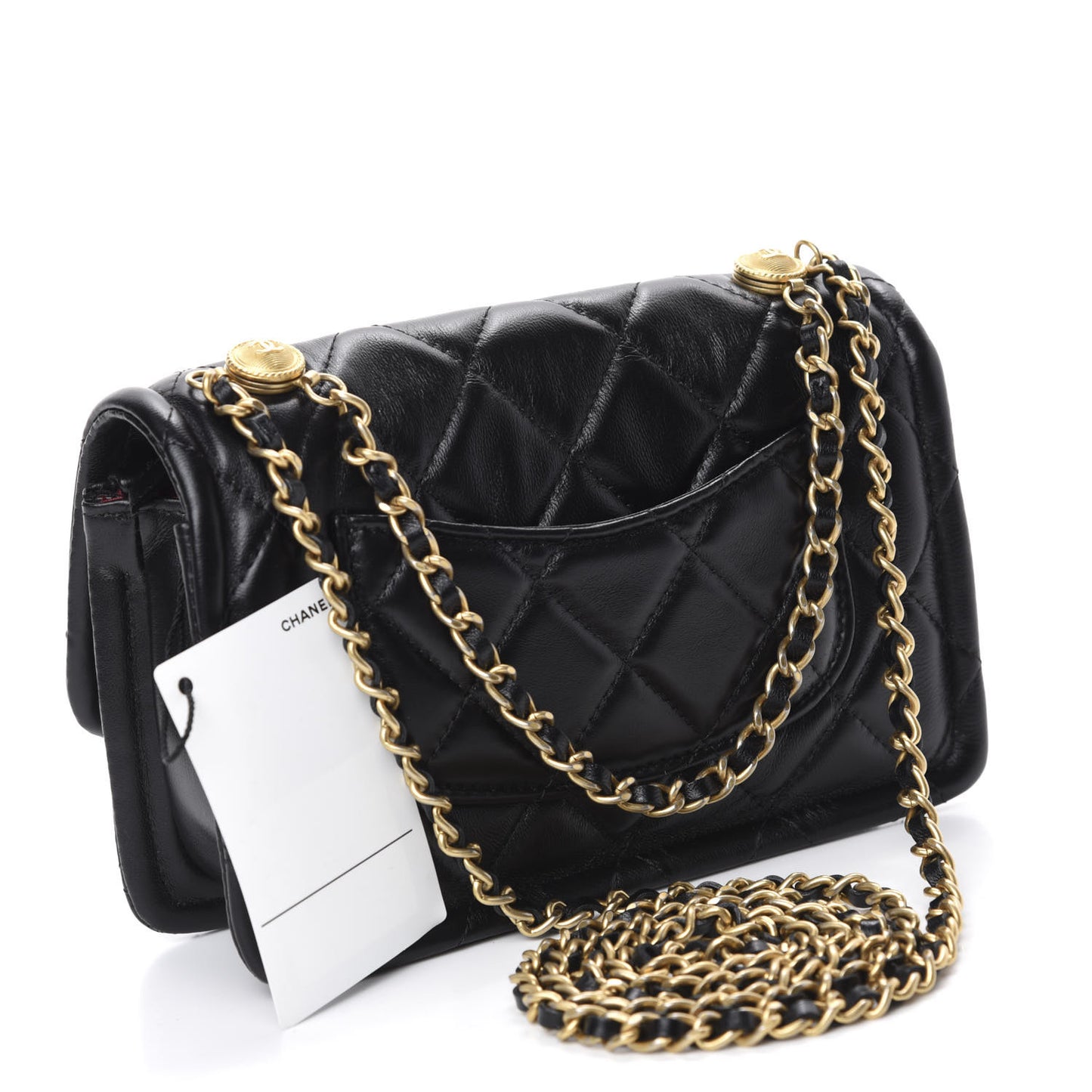 Shiny Lambskin Flap Clutch With Chain Black