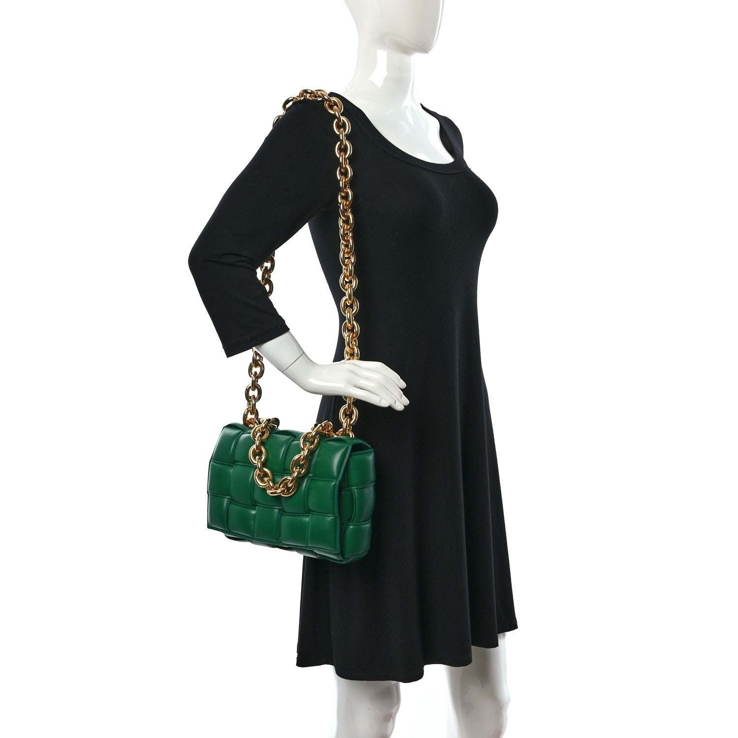 Bottega Veneta Lambskin Maxi Intreccio Padded Chain Cassette Crossbody Bag Racing Green 2 of 13