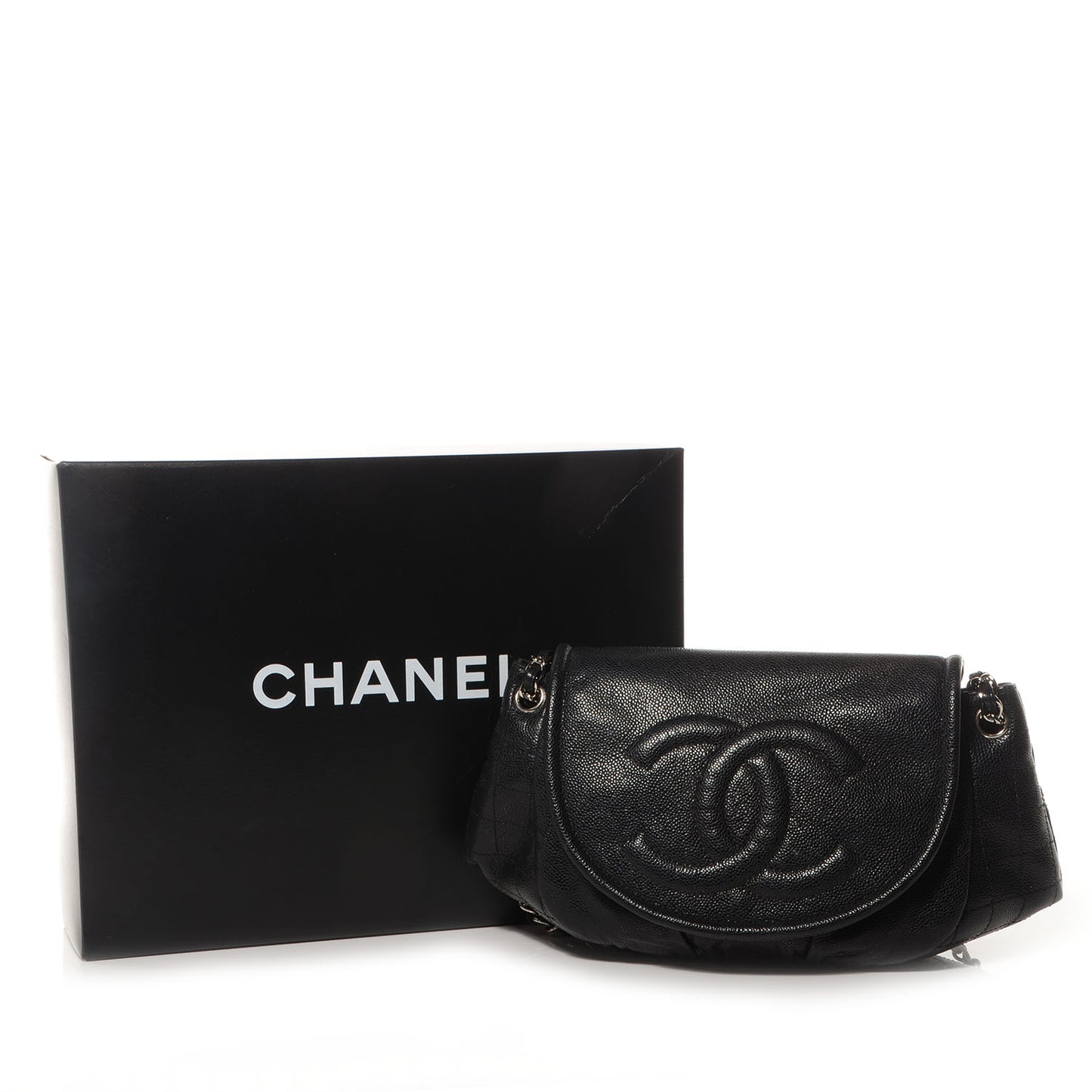 Caviar Half Moon Large Flap Black