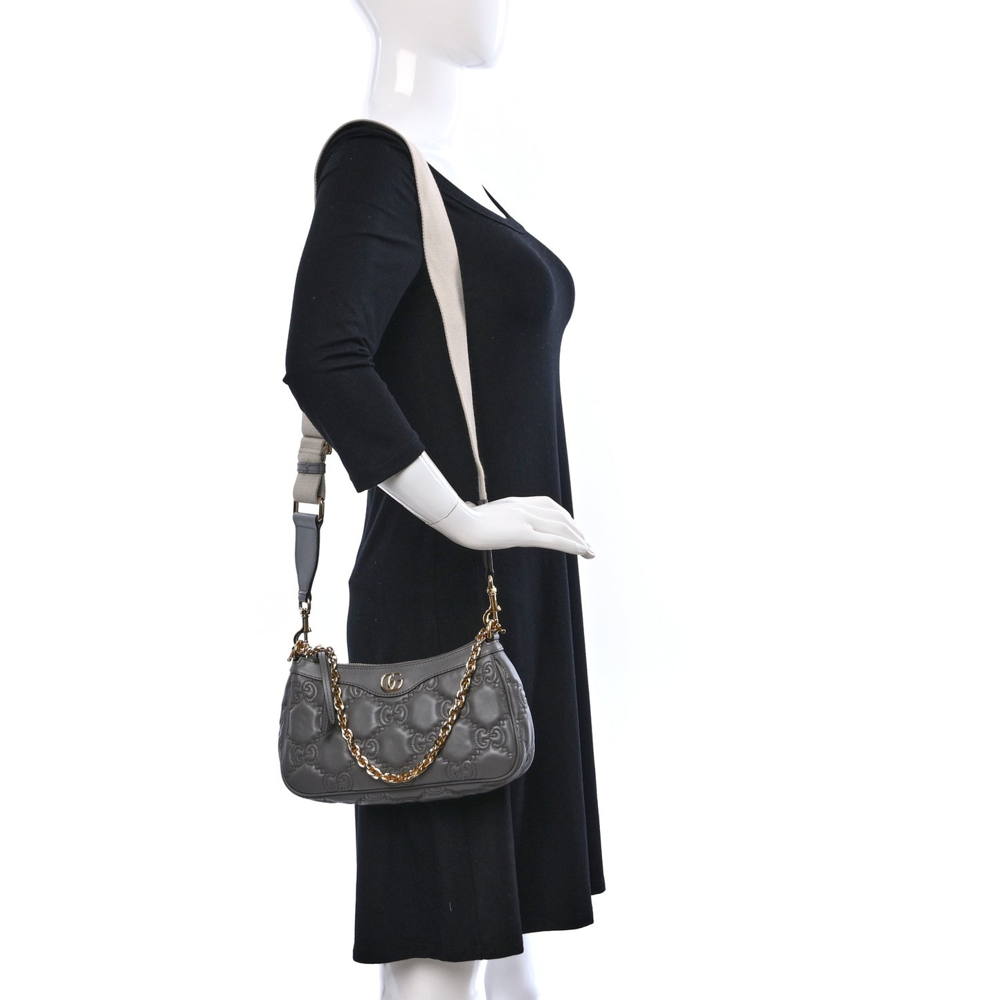 Calfskin GG Matelasse Chain Handbag Dusty Grey Natural