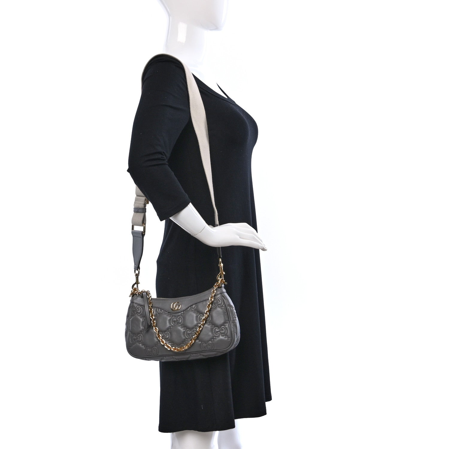 Gucci Calfskin GG Matelasse Chain Handbag Dusty Grey Natural 2 of 8